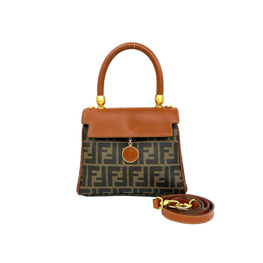 FENDI Vintage Zucca FF Pattern Leather 2-Way Handbag/Shoulder Bag, Brown, 22782